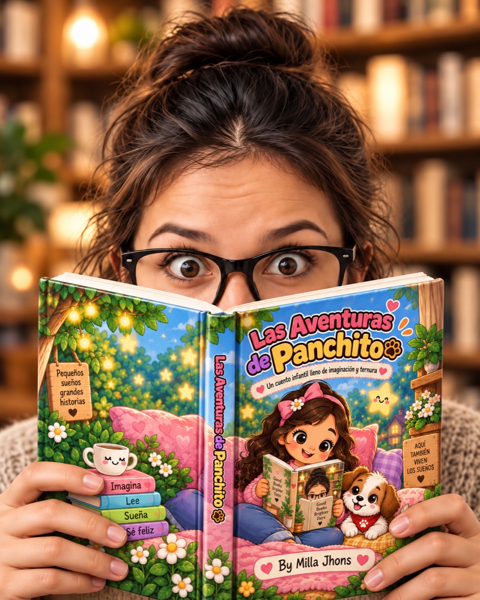 Mila Jhons with an illustrated book